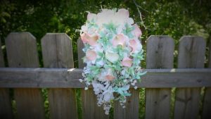Cascading mint soft pink bridal bouquet