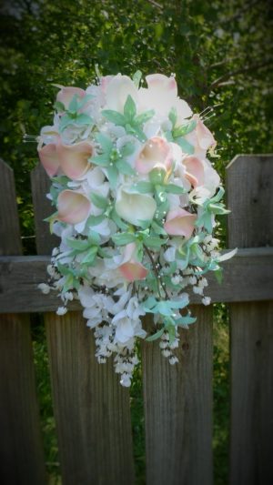 Cascading mint soft pink bridal bouquet - Image 4