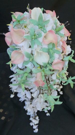 Cascading mint soft pink bridal bouquet - Image 5
