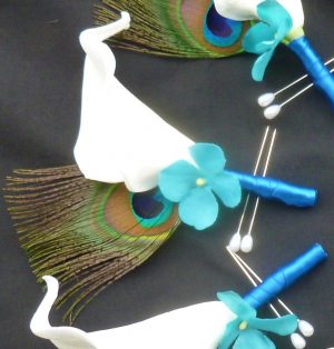 Peacock calla lily boutonniere,  customizable