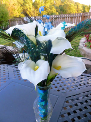 Calla lily peacock bouquet,  blue and teal accent flowers - Image 3