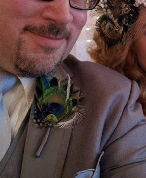 Peacock Boutonniere, teal and purple feather boutonniere - Image 5