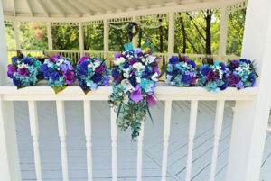 Bridesmaids bouquet, purple, royal blue, teal artificial flower bouuquet - Image 2