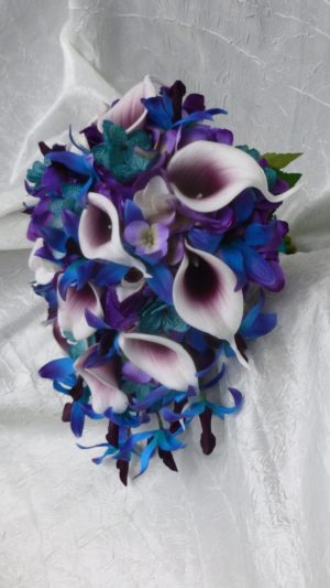 Purple, teal, blue bridal bouquet, purple blue orchids, picasso calla, teal purple hydrangea bouquet, bridal bouquet - Image 5