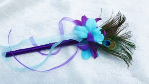 Flower girl wand, fairy wand, orchid, peacock feather wand, purple, turquoise, wedding wand