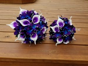 Purple blue orchid bouquet with black hydrangeas - Image 6