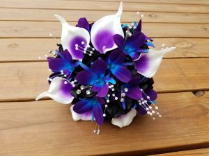 Purple blue orchid bouquet with black hydrangeas - Image 7