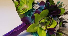 Galaxy orchid, small, bridesmaid bouquet, green orchid, teal real touch rose bridal bouquet, bride bouquet, artificial flower bouquet