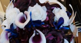 Plum and ivory cascading bouquet