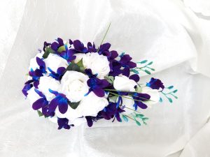 Cascading silk rose and galaxy orchid bouquet - Image 2