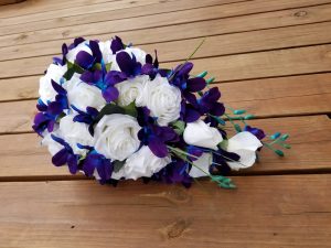 Cascading silk rose and galaxy orchid bouquet - Image 6