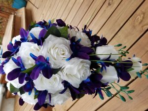 Cascading silk rose and galaxy orchid bouquet - Image 3