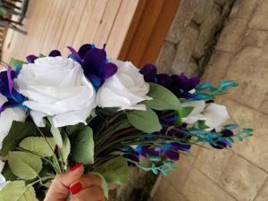 Cascading silk rose and galaxy orchid bouquet - Image 4