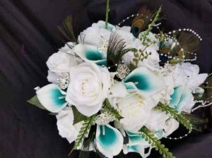 Cascading teal and white peacock bouquet - Image 5