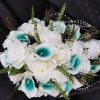 Cascading teal and white peacock bouquet - Image 3