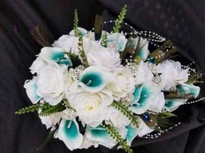 Cascading teal and white peacock bouquet - Image 3