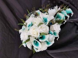 Cascading teal and white peacock bouquet - Image 4