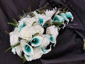 Cascading teal and white peacock bouquet - Image 8