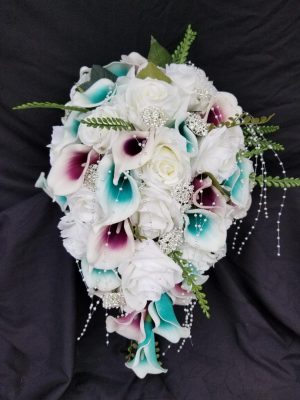 Cascading teal plum bouquet