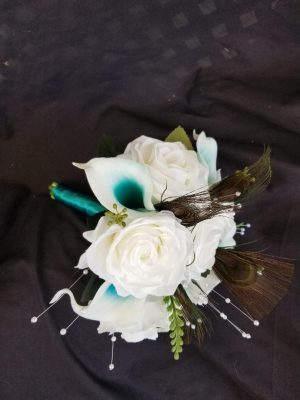 Cascading teal and white peacock bouquet - Image 10