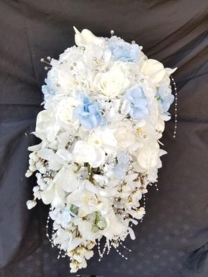 Cascading bouquet with white and blue hydrangea accent - Image 6