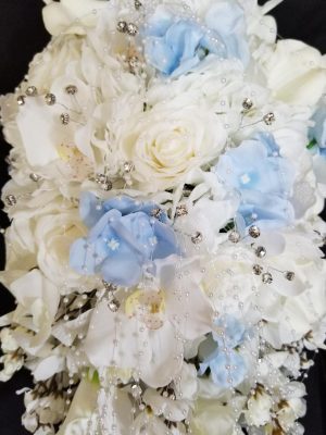 Cascading bouquet with white and blue hydrangea accent - Image 4