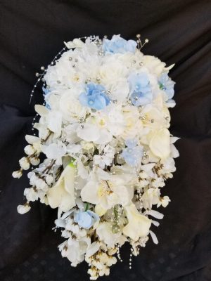 Cascading bouquet with white and blue hydrangea accent - Image 3