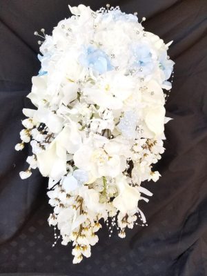 Cascading bouquet with white and blue hydrangea accent - Image 2