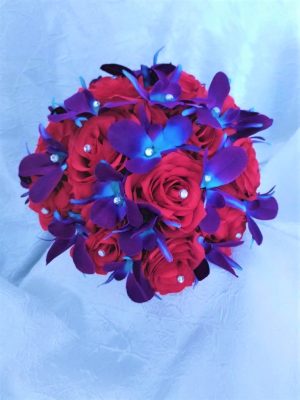 Red rose and galaxy orchid bridal bouquet - Image 8