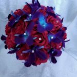 Red rose and galaxy orchid bridal bouquet