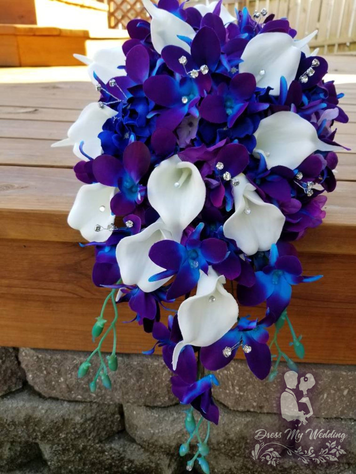 Dress My Wedding – Cascading galaxy purple blue orchid bouquet