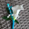 Cascading turquoise orchid, calla and plumeria beach wedding bouquet - Image 10