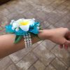 Cascading turquoise orchid, calla and plumeria beach wedding bouquet - Image 12