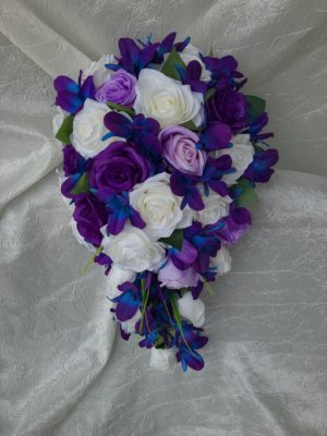Cascading silk rose and galaxy orchid bridal bouquet - Image 2