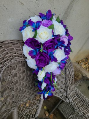 Cascading silk rose and galaxy orchid bridal bouquet - Image 3