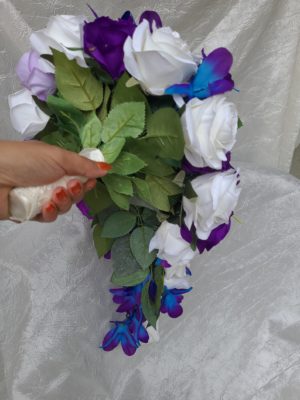 Cascading silk rose and galaxy orchid bridal bouquet - Image 6