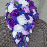 Cascading silk rose and galaxy orchid bridal bouquet