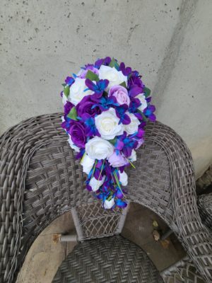 Cascading silk rose and galaxy orchid bridal bouquet - Image 7