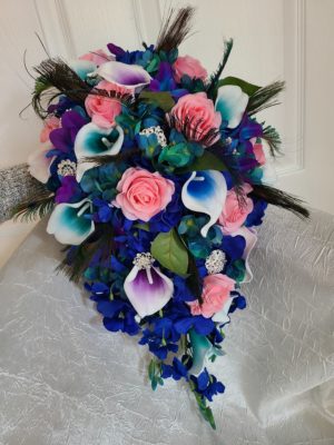 Bridal bouquet blue, teal, purple and pink - Image 6