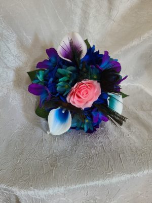 Bridal bouquet blue, teal, purple and pink - Image 4