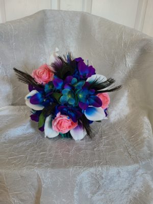Bridal bouquet blue, teal, purple and pink - Image 3