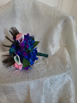 Bridal bouquet blue, teal, purple and pink - Image 5