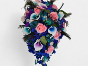 Bridal bouquet blue, teal, purple and pink