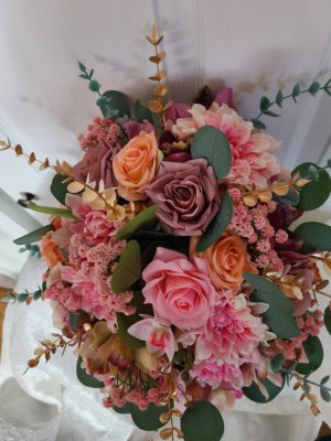 Pink dahlia, rose, orchid cascading bouquet - Image 5