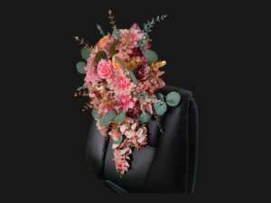 Pink dahlia, rose, orchid cascading bouquet - Image 6