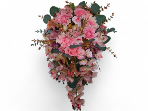 Pink dahlia, rose, orchid cascading bouquet - Image 4