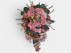 Pink dahlia, rose, orchid cascading bouquet