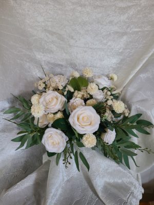 Ivory peonies, roses, eucalyptus bridal bouquet - Image 2