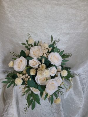 Ivory peonies, roses, eucalyptus bridal bouquet - Image 3