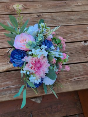 Pink and blue bridal bouquet - Image 11